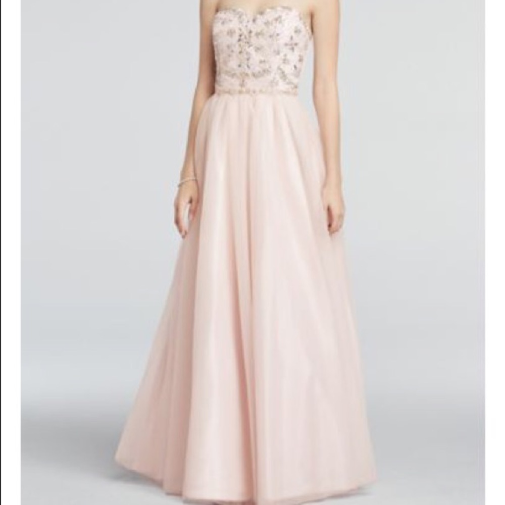 Blush pink strapless prom dress